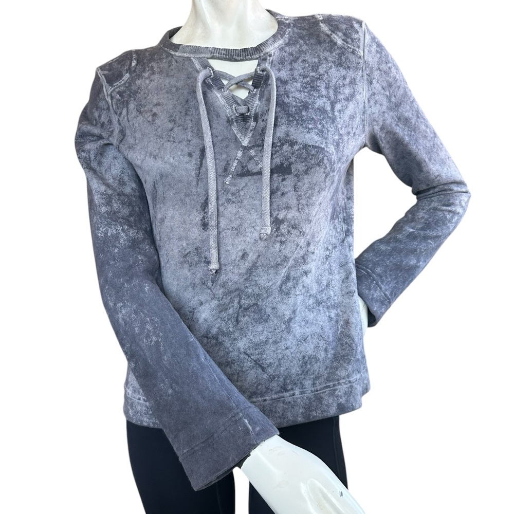 Diesel Gray Acid Stone Washed Lace Up Neckline Pullover Sweatshirt Size Medium